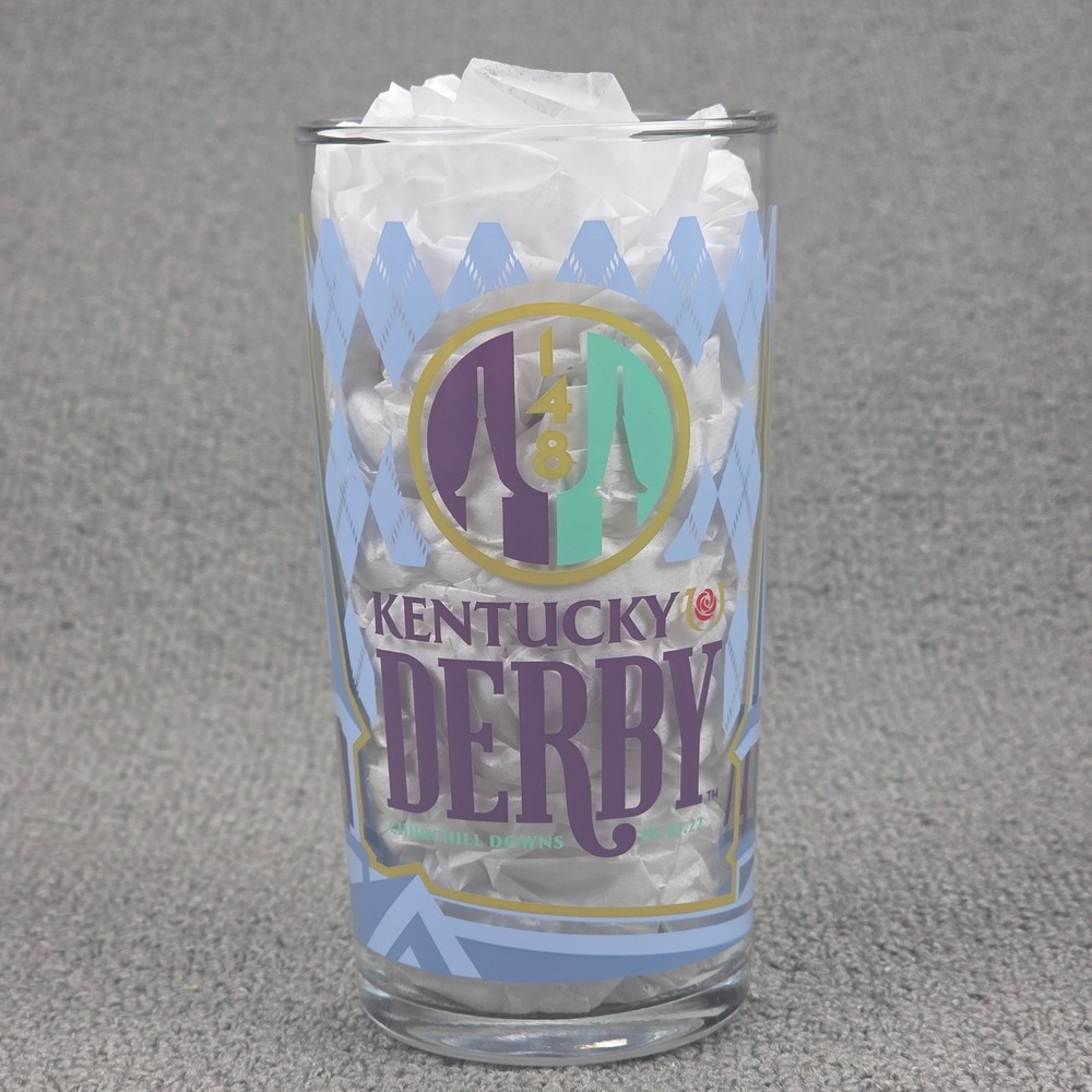 2022 Kentucky Derby 148 Churchill Downs Glass Blue Argyle Spires 12oz